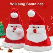 Clinaoy Electric Singing Dancing Santa Hat Flashing Light Christmas Cap Plush Velvet Party Hat for Christmas New Year Party Supplies